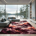 Moody Crimson Abstract Cloud Swirl Rug