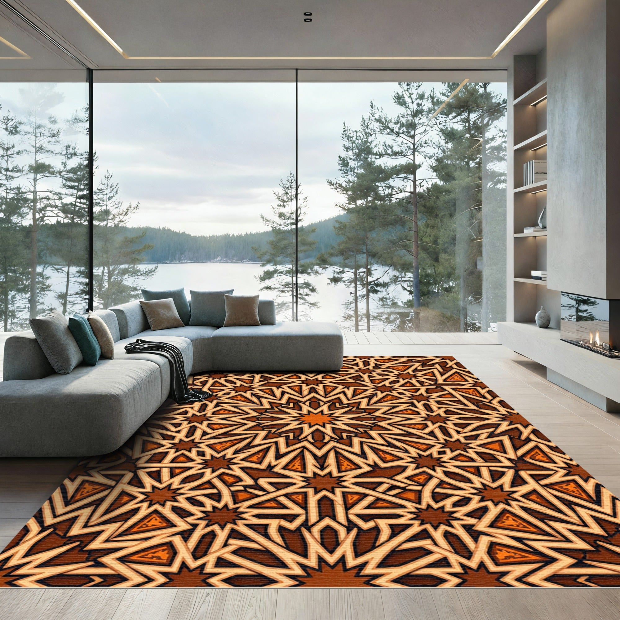 Crimson Amber Starburst Geometric Rug