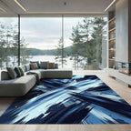 Dynamic Navy Light Blue Abstract Strokes Rug
