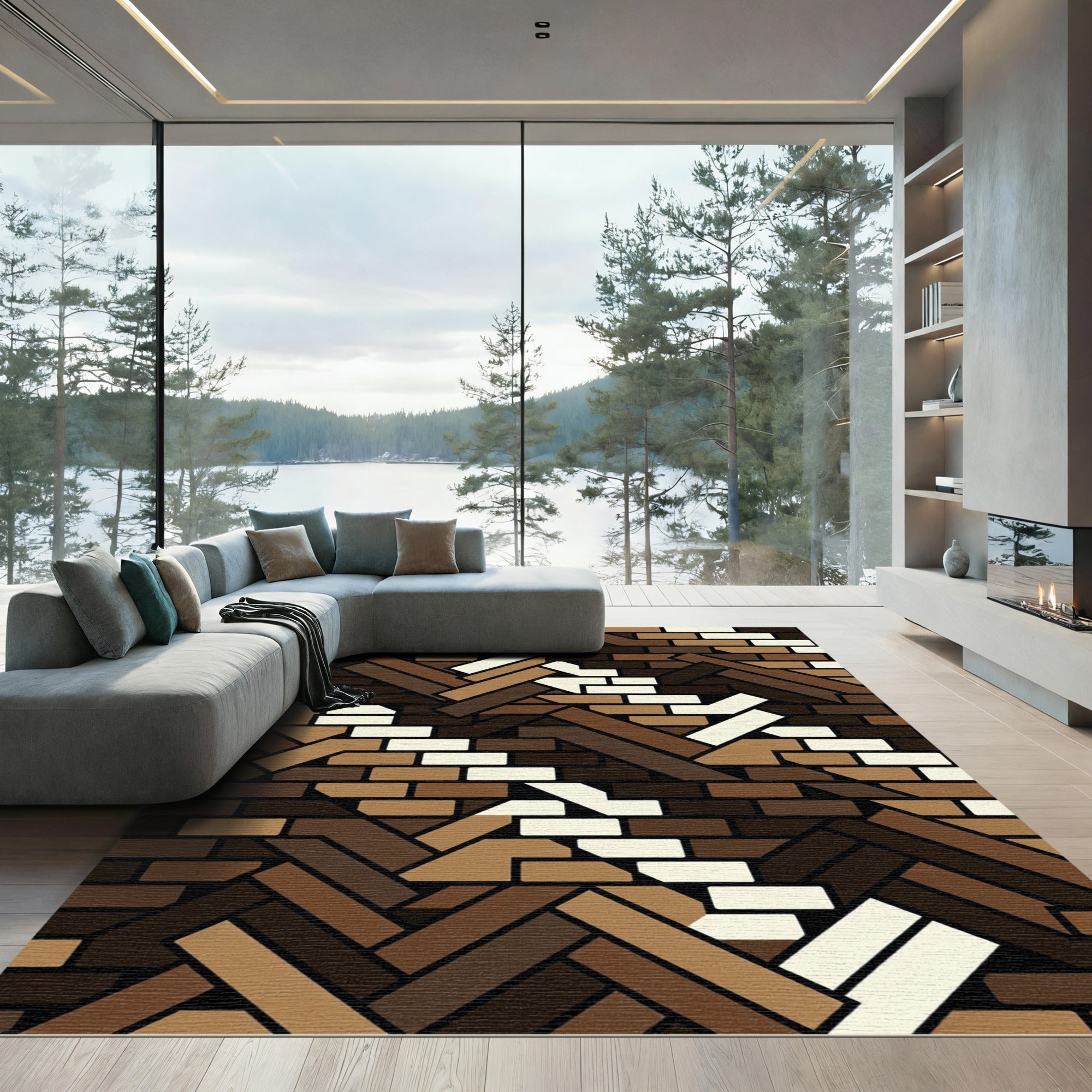 Brown Wood Grain Herringbone Rug