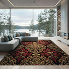 Elegant Crimson Gold Damask Medallion Rug