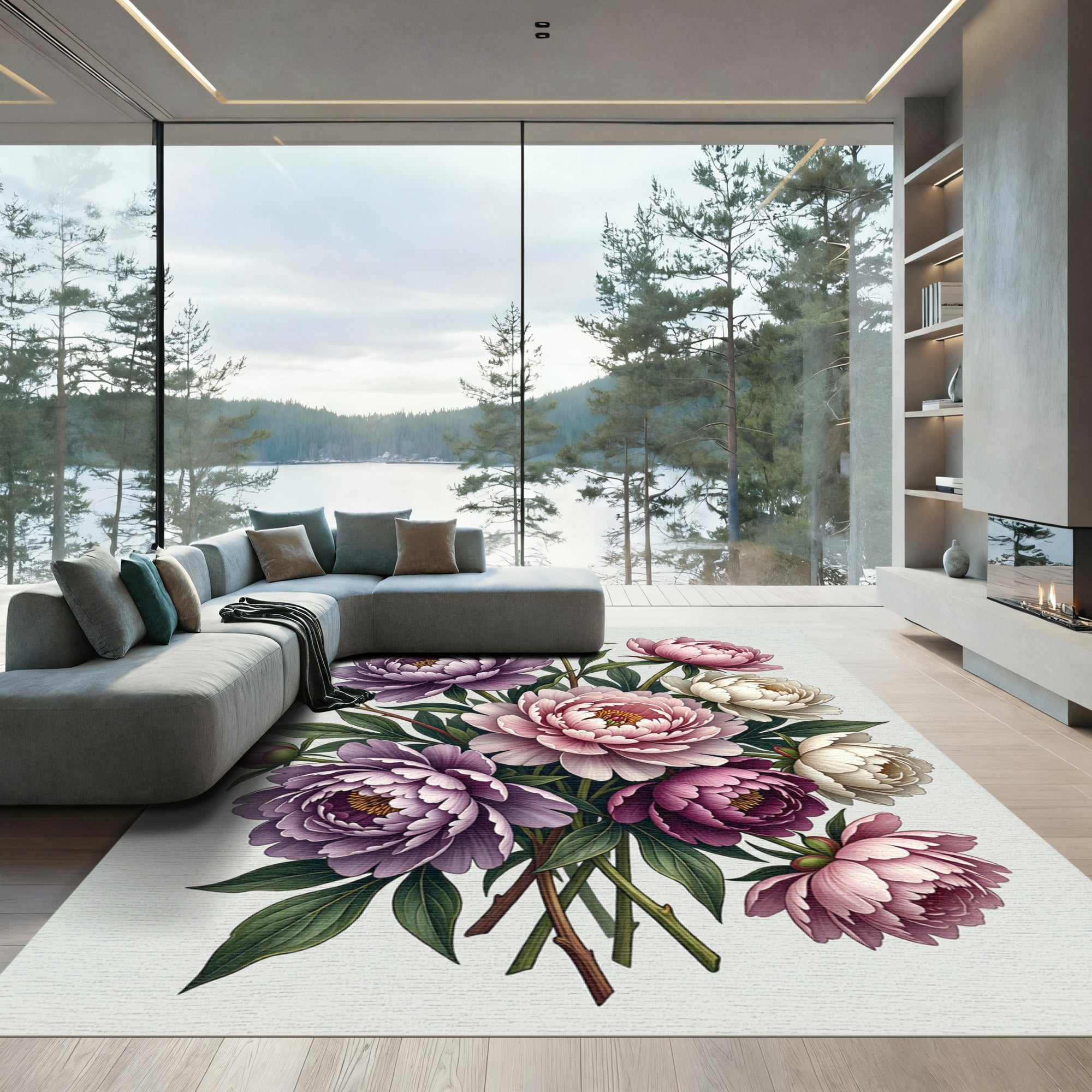 Lavender Pink White Peony Bouquet Rug
