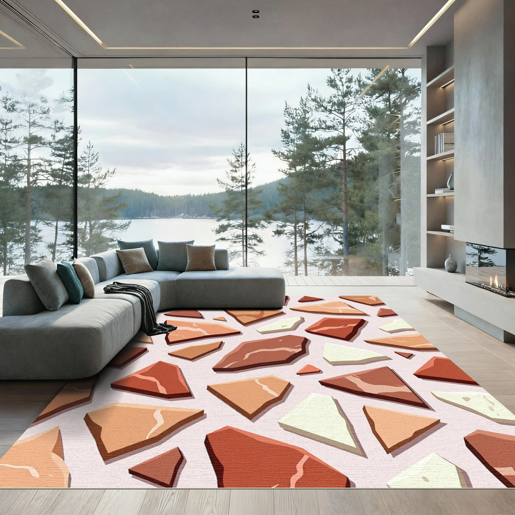 Terracotta Stone Fragment Collage Rug