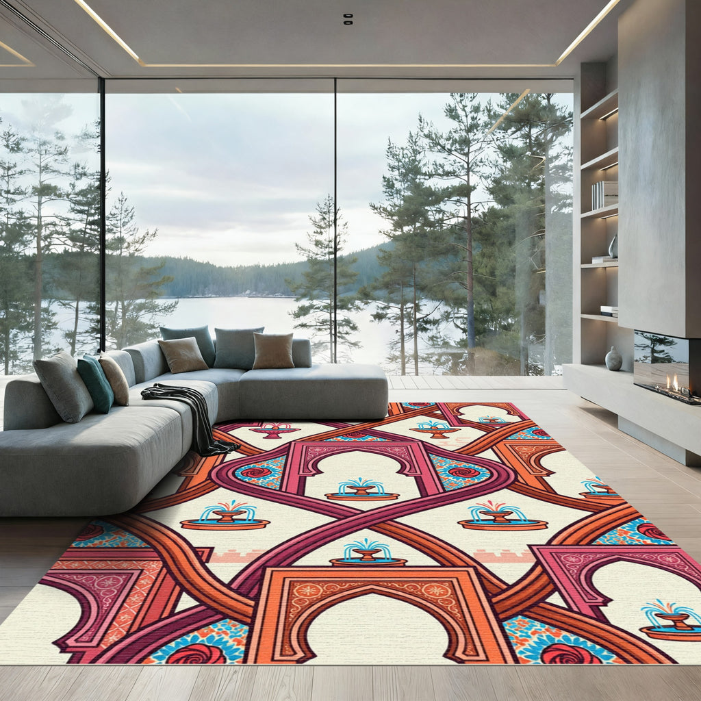 Rich Red Arches Fountain Garden Rug