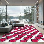 Red Heart Diagonal Striped Design Rug