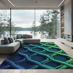 Gradient Blue Green Interlocking Geometric Mesh Rug