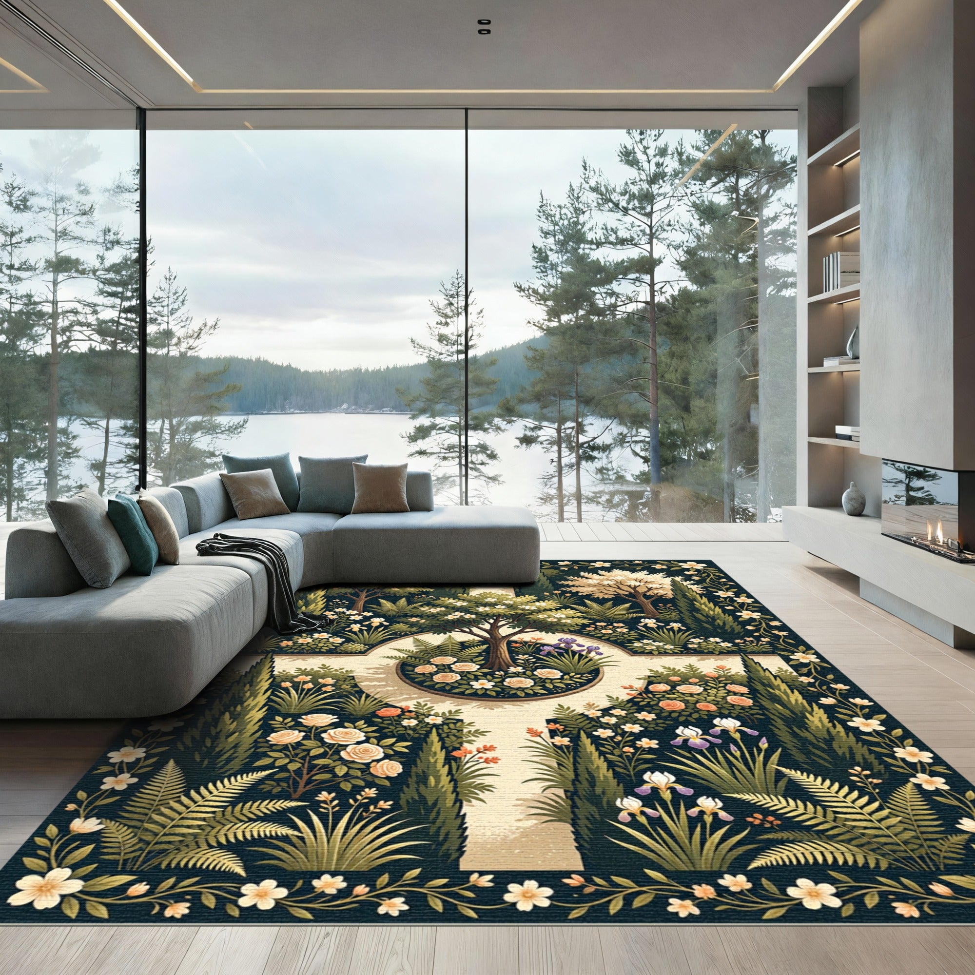 Enchanting Garden Floral Topiary Rug
