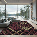 Lattice Burgundy and Gold Geometric Grid Rug