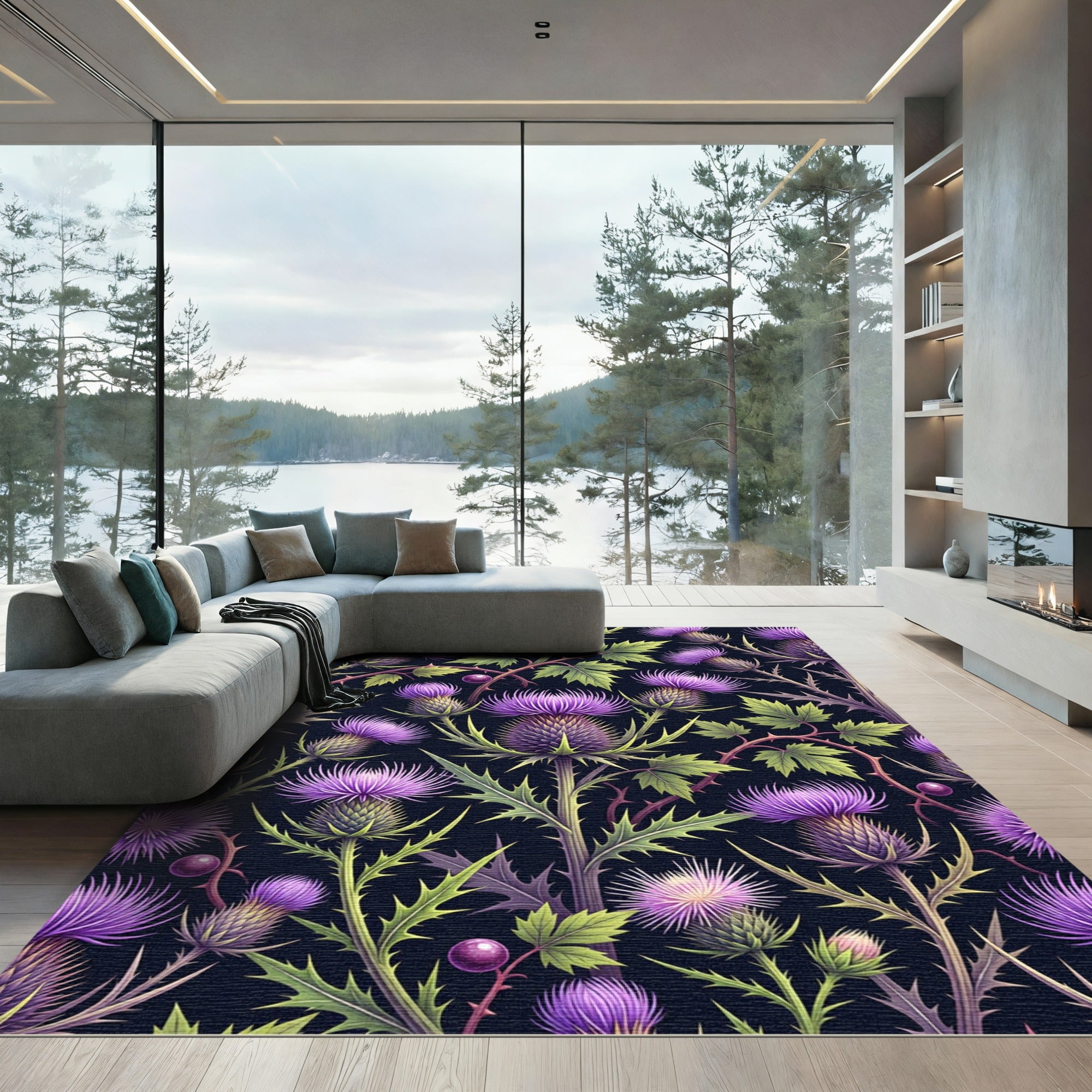 Vibrant Purple Thistle Botanical Garden Rug