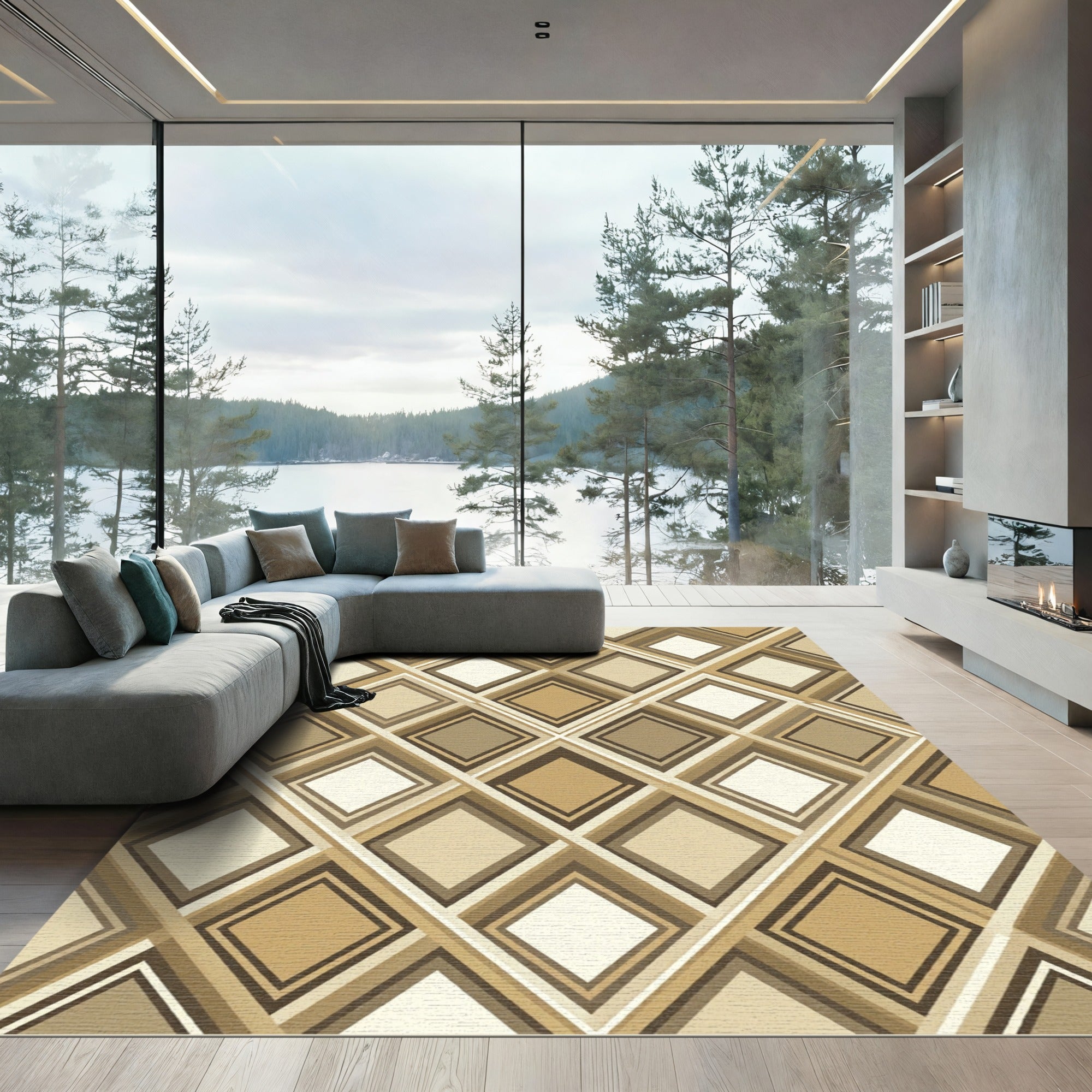 Modern Earth Tone Geometric Diamond Rug