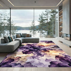 Ethereal Purple Peony Misty Mountain Sunset Rug
