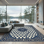 Navy Blue Hexagon Floral Medallion Rug