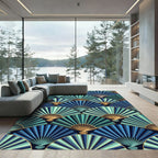 Art Deco Teal Blue Fan Mosaic Rug