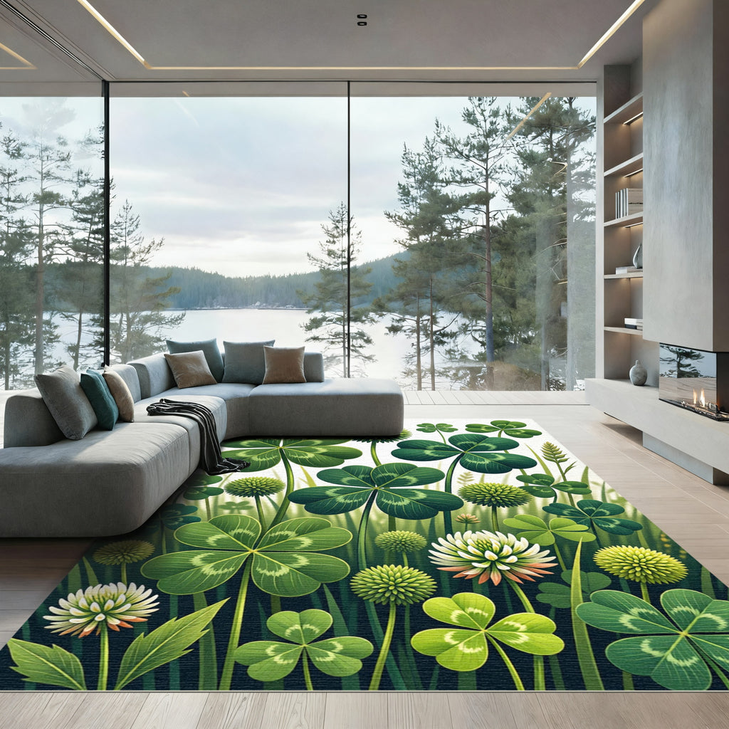 Lucky Green Clover Meadow Garden Rug