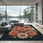 Vibrant Orange Floral Mandala Arrangement Rug