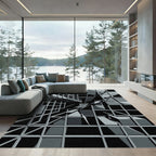 Monochromatic Geometric Architectural Grid Rug