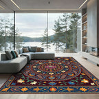 Crimson Lotus Paisley Garden Mandala Rug