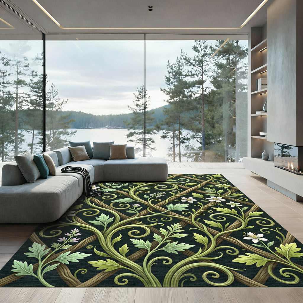 Verdant Vine Lattice White Bloom Rug