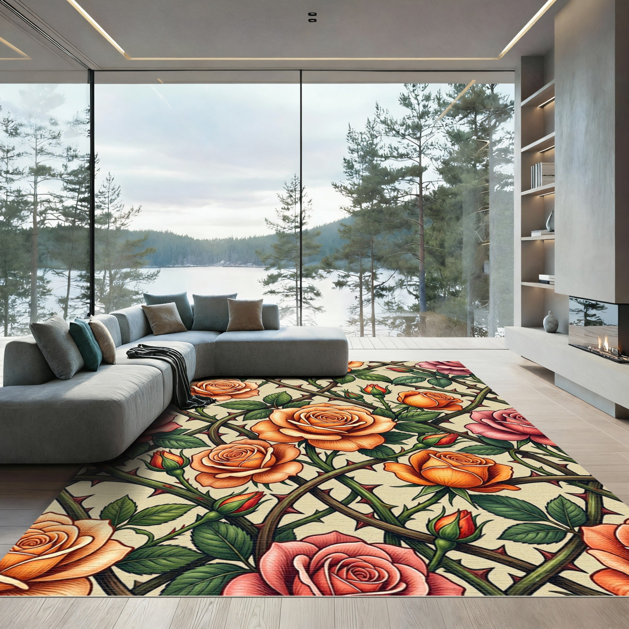 Vintage Rose Vine Trellis Rug