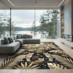 Jungle Leopard Monochrome Tropical Foliage Rug