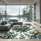 Pale Green Floral Botanical Roundel Rug