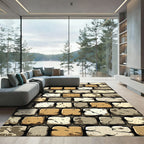 Rustic Earthy Tone Weathered Brick Slab Rug