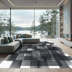 Monochromatic Abstract Geometric Grid Line Art Rug