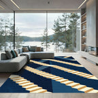 Geometric Isometric Staircase Navy Gold Rug