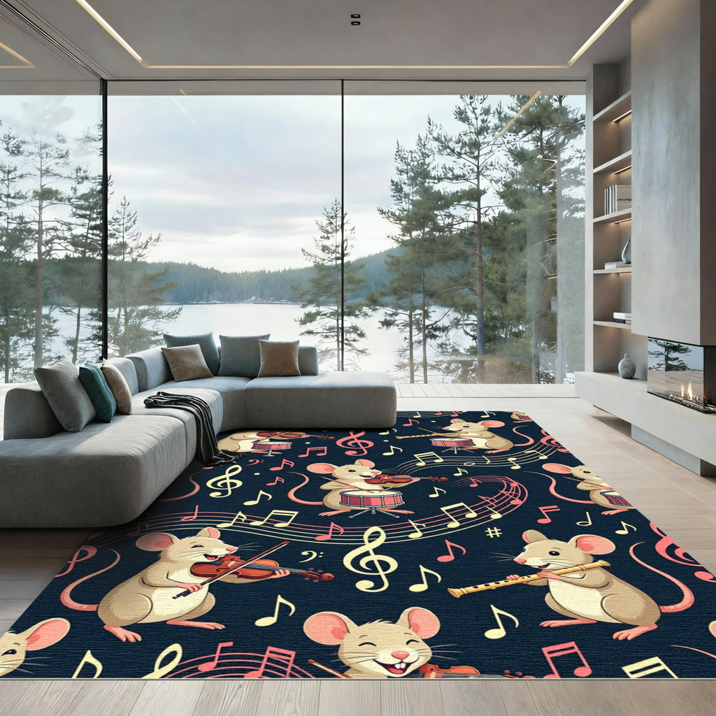 Whimsical Mouse Musicians and Musical Notes Rug
