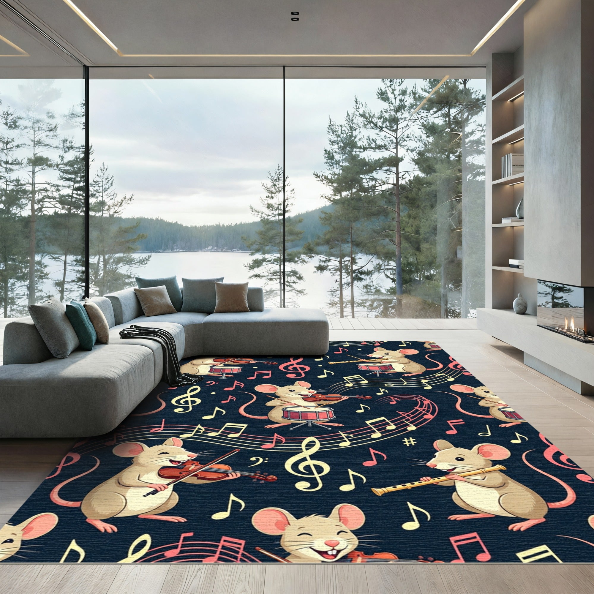 Whimsical Mouse Musicians and Musical Notes Rug