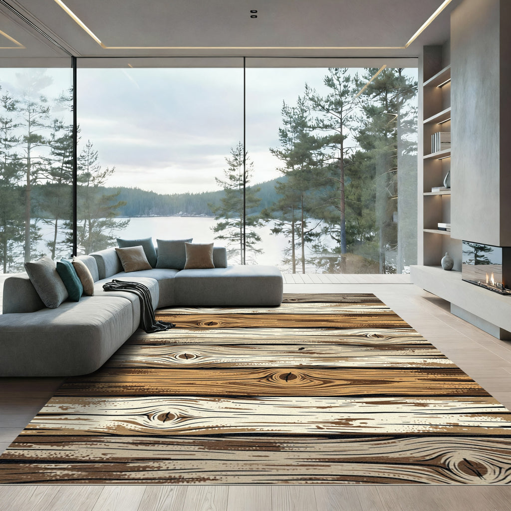 Rustic Wooden Grain Horizontal Texture Rug