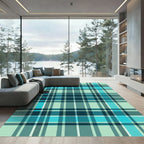 Modern Teal Aqua Plaid Check Rug
