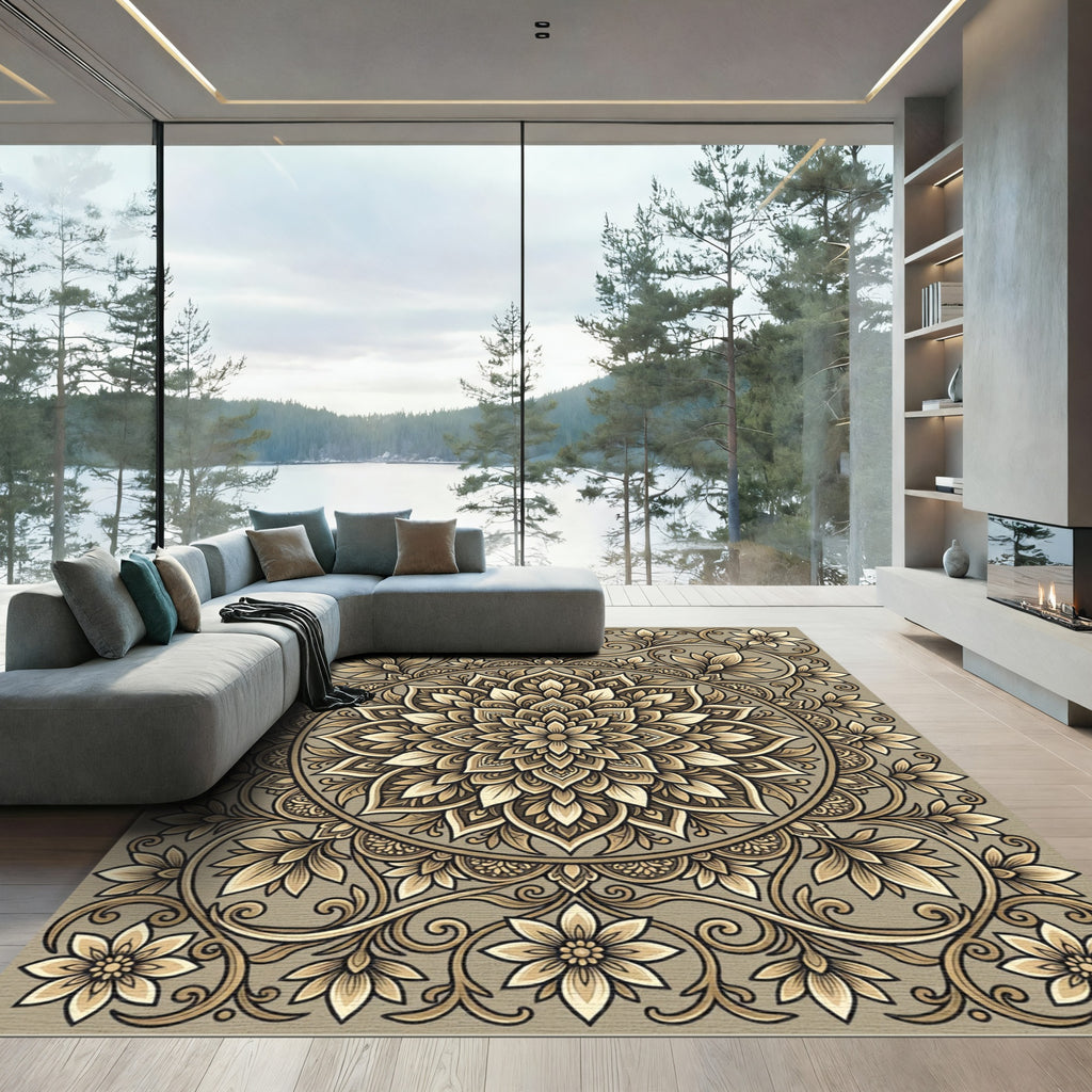 Golden Floral Mandala Serenity Rug