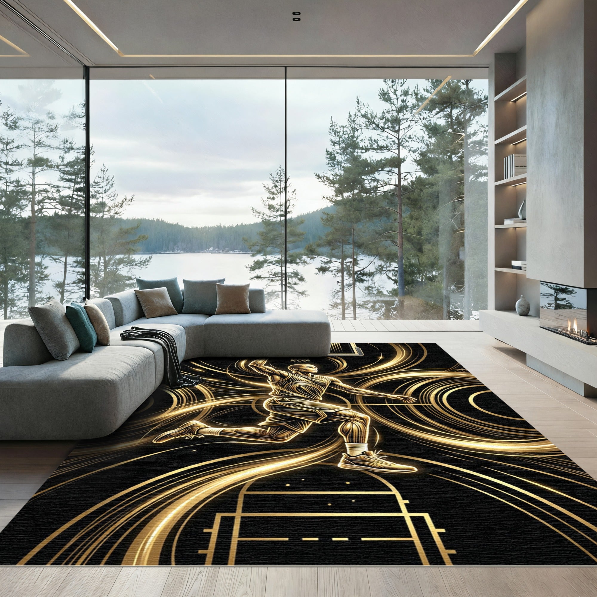 Golden Basketball Athlete Abstract Motion Rug