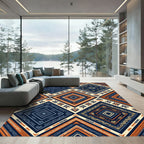 Geometric Navy and Copper Tribal Diamond Rug