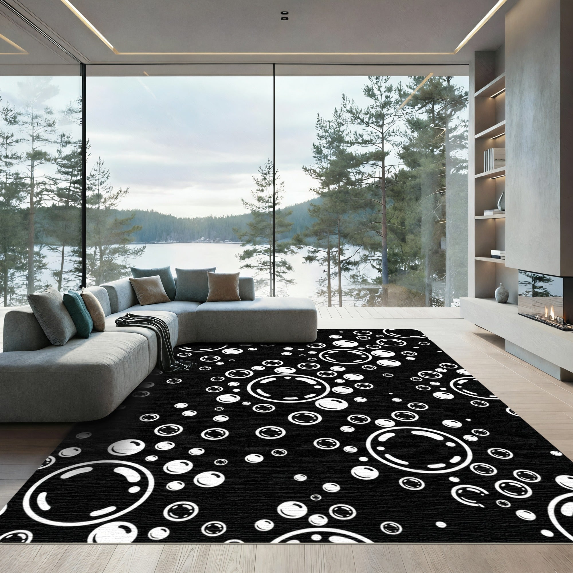 Black White Bubble Cluster Rug