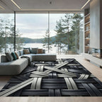 Monochromatic Woven Metallic Intersecting Grid Rug