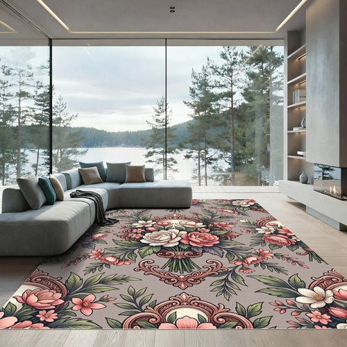 Baroque Pink Floral Bouquet Accents Rug