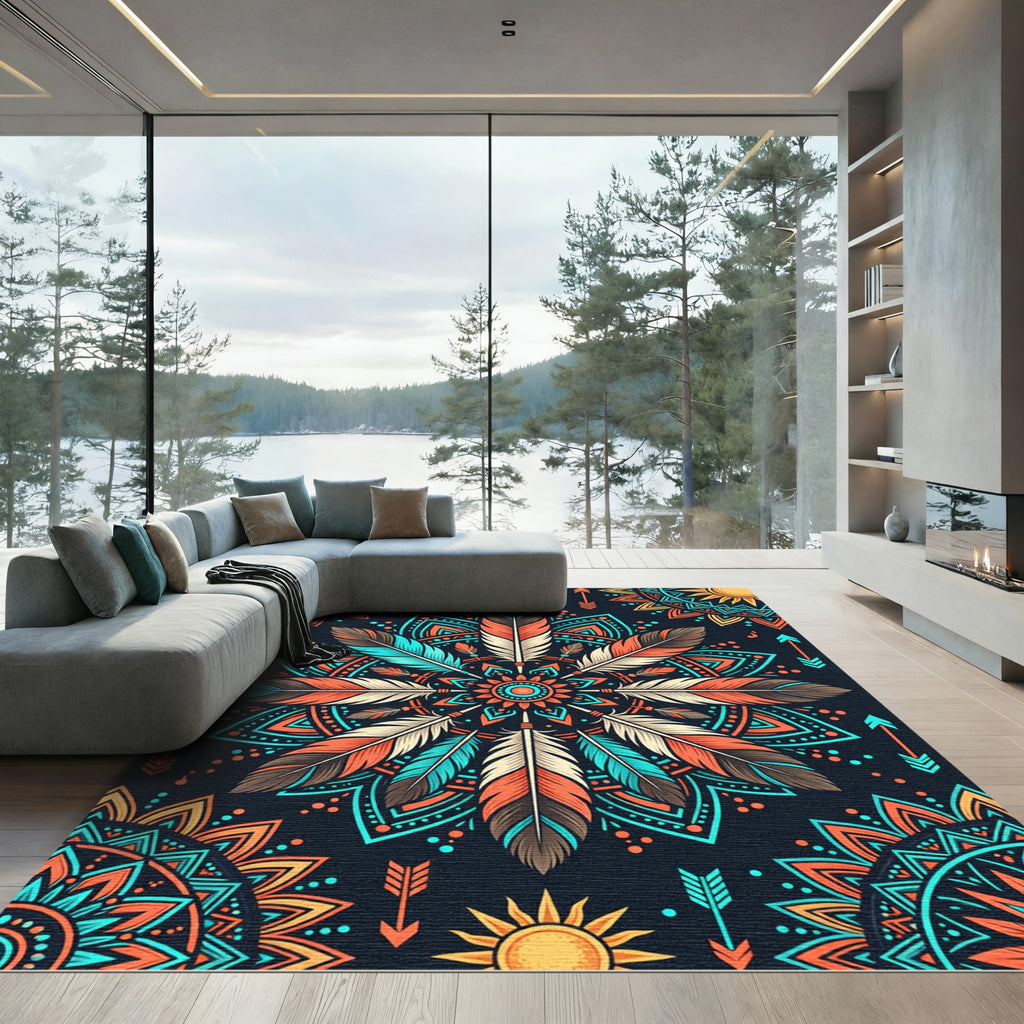 Bright Feathered Sun Mandala Rug