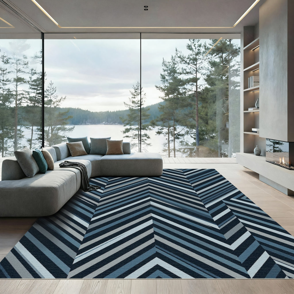 Contemporary Blue Chevron Arrow Rug