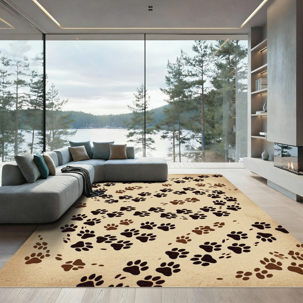 Earthy Brown Paw Print Spiral Rug