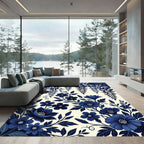 Elegant Indigo Wisteria Botanical Floral Rug