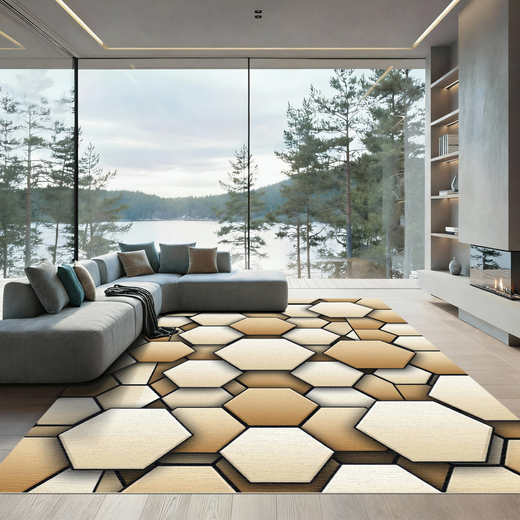 Earthy Tones Hexagonal Grid Rug