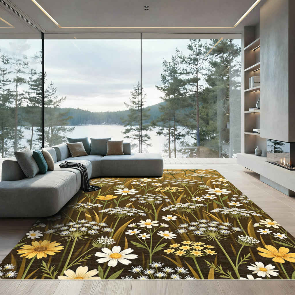 Golden Meadow Wildflower Botanical Farmhouse Rug