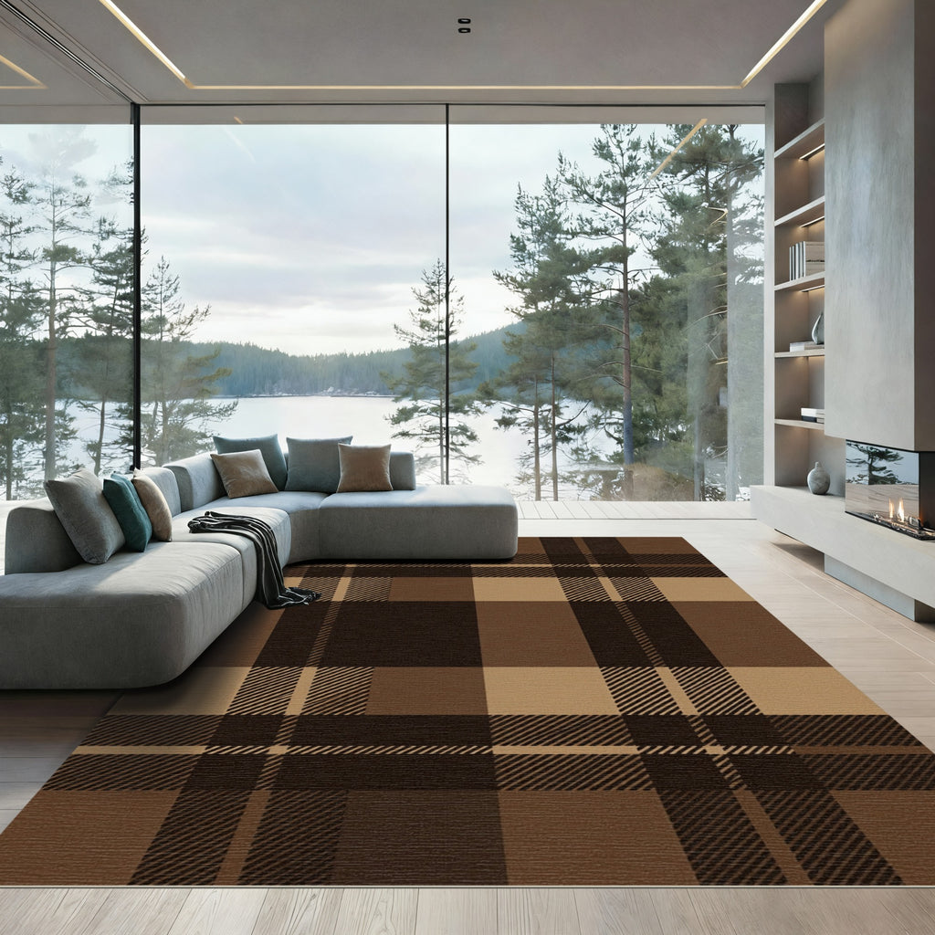 Classic Brown Plaid Checkered Rug