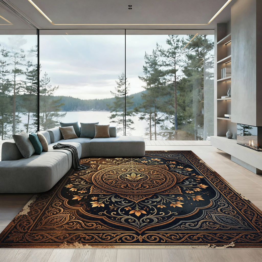 Ornate Golden Corn Medallion Flora Rug