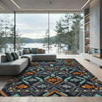 Navajo Inspired Orange Gray Fish Foulard Rug