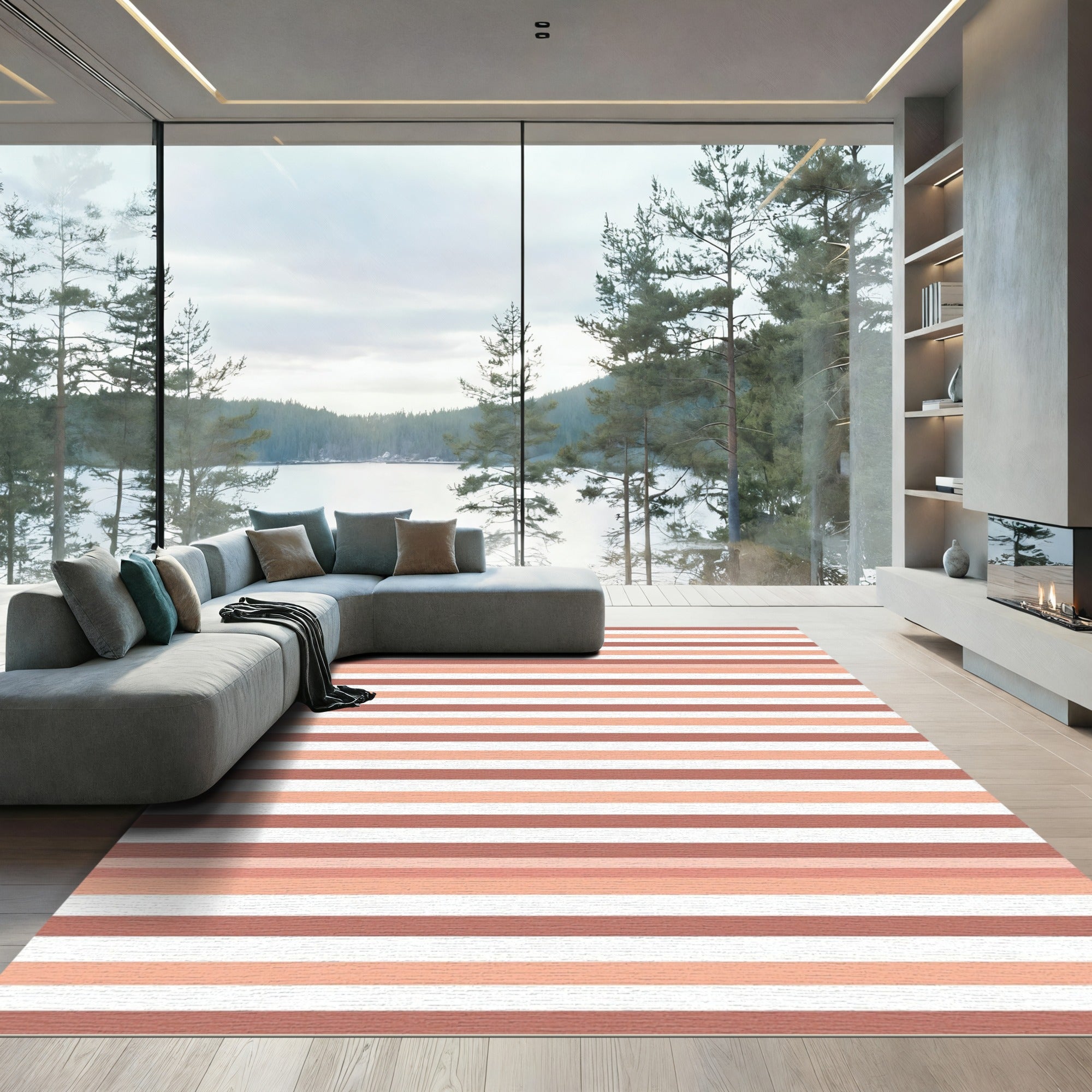 Earthy Terracotta Striped Classic Rug