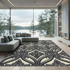 Elegant Charcoal Gray Damask Scroll Rug