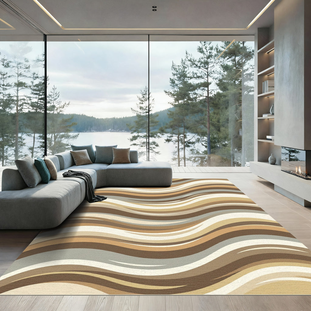 Modern Earthy Wave Curvilinear Abstract Rug